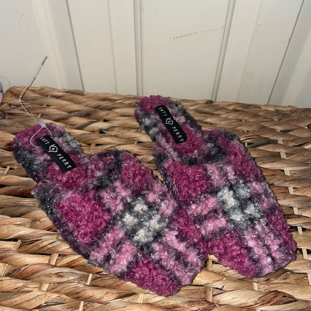 Katy Perry Collections Plaid Pink and Gray Slippers